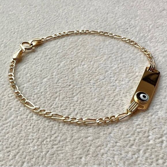 14k solid yellow gold kids bracelet | evil eye ID baby Bracelet | - Picture 7 of 9